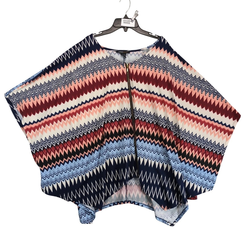 Robert Louis Vibrant Chevron Front Zip Poncho Tunic Top Sz XL Stretch Microsuede